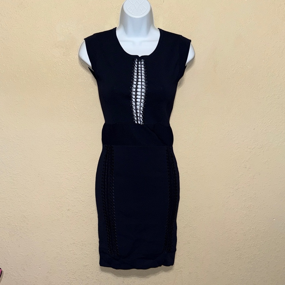 French Connection Black Lace Detail Mini Dress
